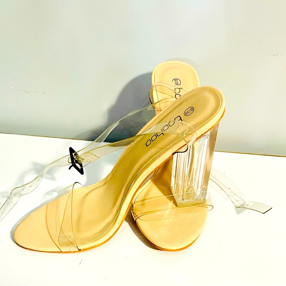 Nude ankle wrap block heels. Shoes only for sale.